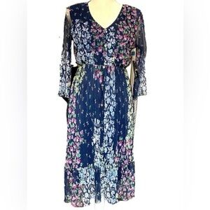 Lapis | Dresses short to long Pleated dress 
Floral Dress Floral Navy Dress Sz:L